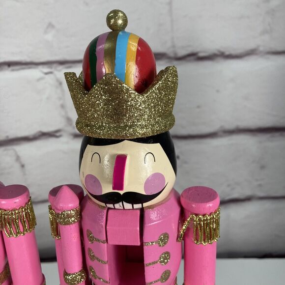Lot of Wooden Nutcracker Figurines Soldier Decor Christmas Ornament Decor Pink - Picture 5 of 10